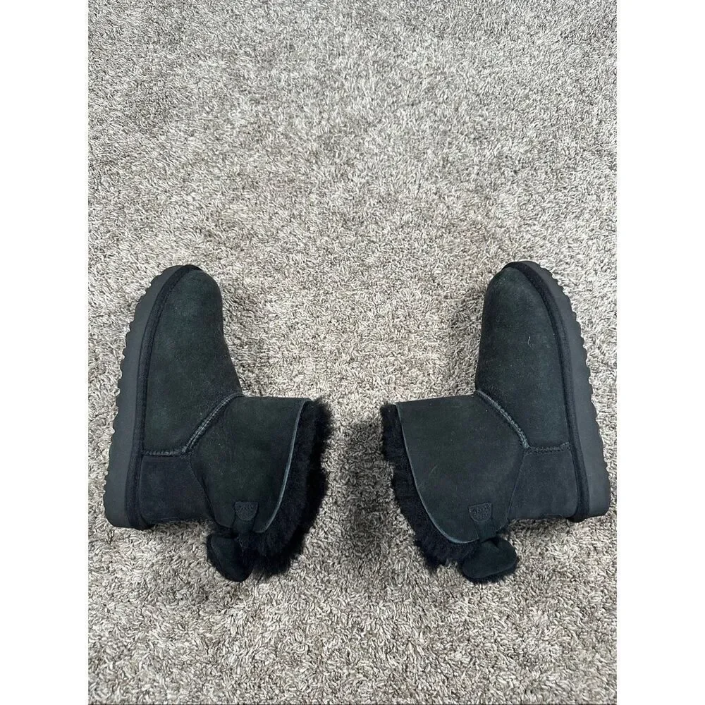 UGG Arielle Bailey Fur Bow Short Boots black winter sheepskin furry women’s 7